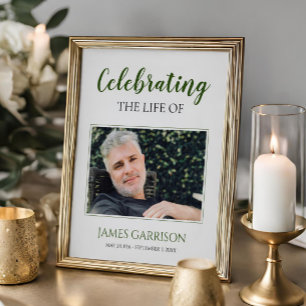 Green Celebration Of Life with Photo Funeral Poster