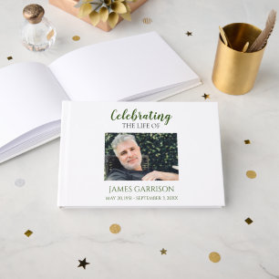 Green Celebration of Life With Photo Memorial Guest Book