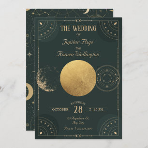 Green celestial Moon mystical wedding Invitation