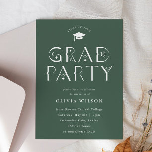Green Celestial Typography Grad Party Invitation