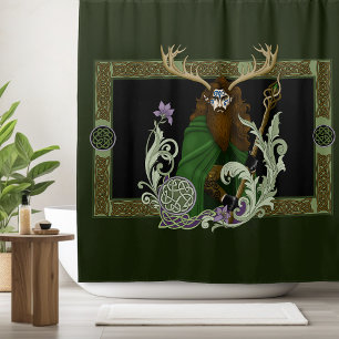 Green Celtic Antlers Man Shower Curtain