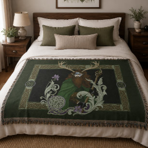 Green Celtic Antlers Man Throw Blanket