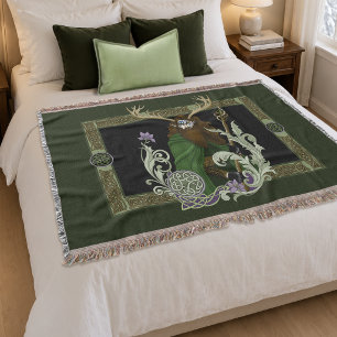 Green Celtic Antlers Man Throw Blanket