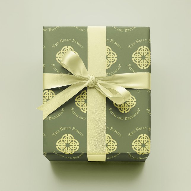 Green Celtic Cross Classic Custom Wrapping Paper (Celtic cross custom wrapping paper. )