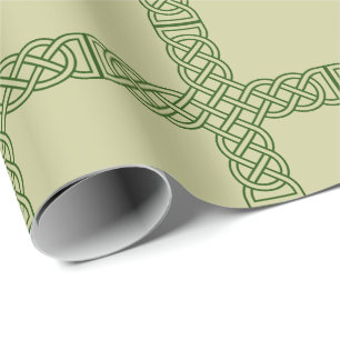 Green Celtic Cross Irish Themed Wrapping Paper