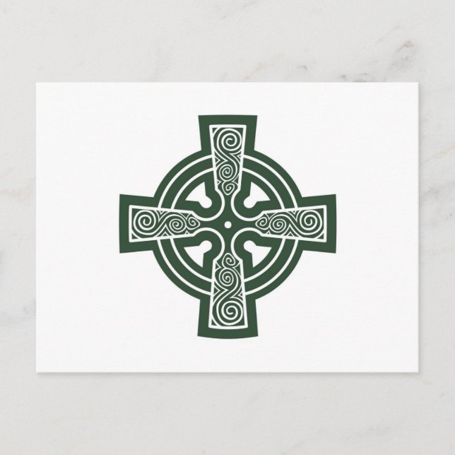 Green Celtic Cross with Triskele Engraving Postcard (Front)