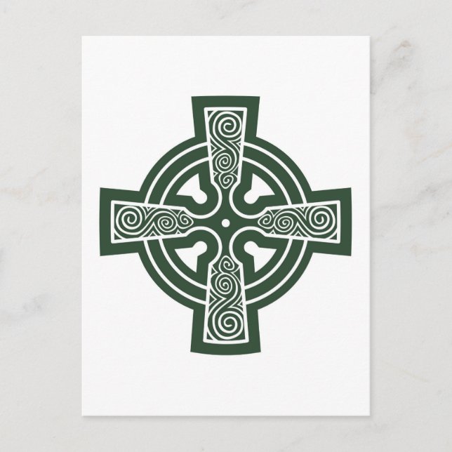 Green Celtic Cross with Triskele Engraving Postcard (Front)