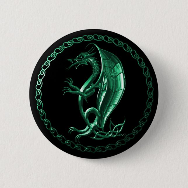 Green Celtic Dragon 6 Cm Round Badge (Front)