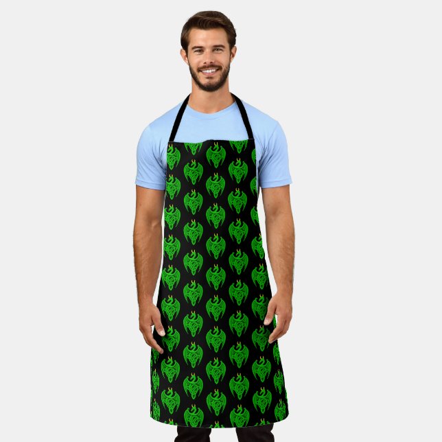 Green Celtic Dragon Apron (Worn)