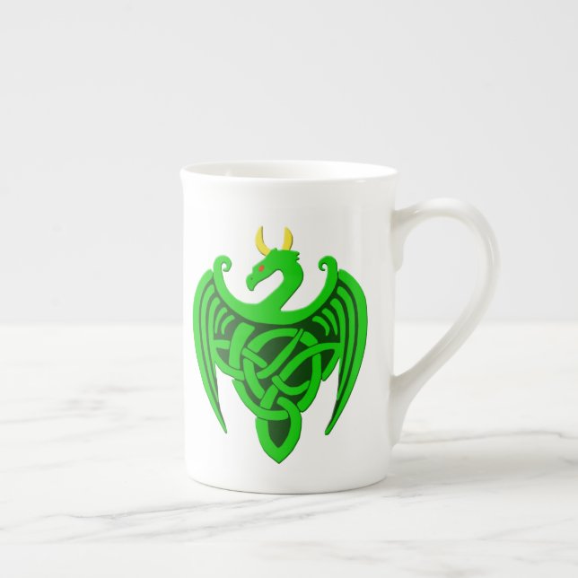 Green Celtic Dragon Bone China Mug (Right)