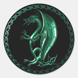 Green Celtic Dragon Classic Round Sticker