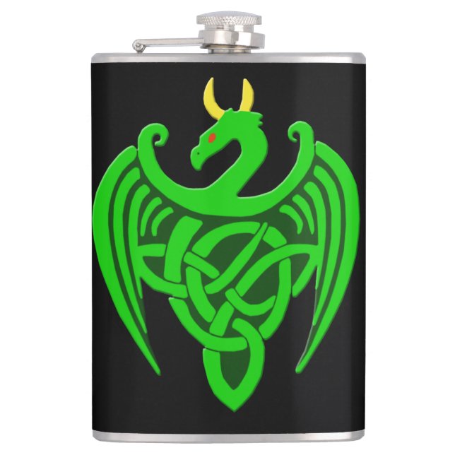 Green Celtic Dragon Flask (Front)