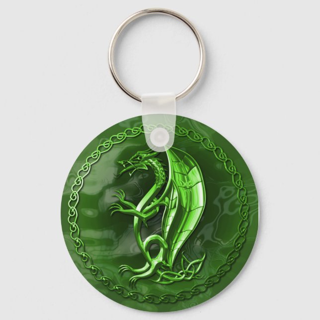 Green Celtic Dragon Key Ring (Front)
