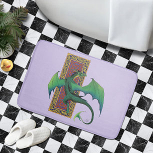Green Celtic Dragon Purple Fantasy Knotwork Bath Mat