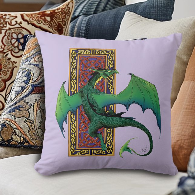 Green Celtic Dragon Purple Fantasy Knotwork Cushion (Creator Uploaded)
