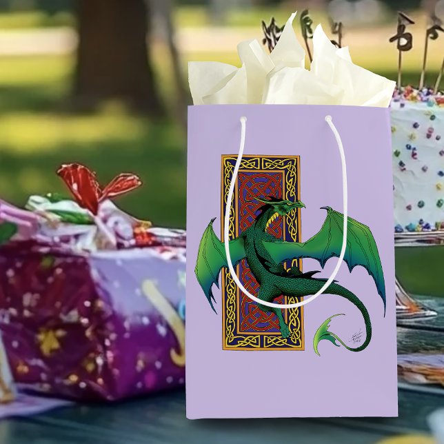 Green Celtic Dragon Purple Fantasy Knotwork Medium Gift Bag (Creator Uploaded)