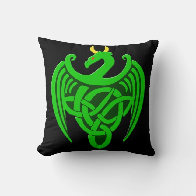 Green Celtic Dragon Throw Pillow (Front)