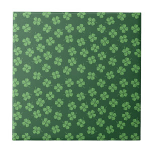 Green Celtic Irish Four Leafed Clovers St. Patrick Ceramic Tile