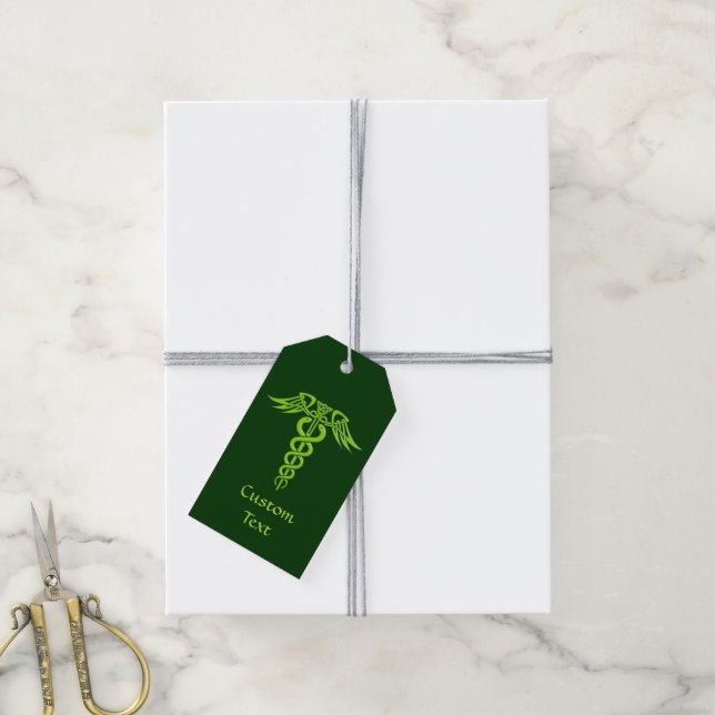 Green Celtic Knot Caduceus Gift Tags (With Twine)
