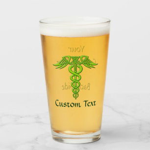 Green Celtic Knot Caduceus Glass