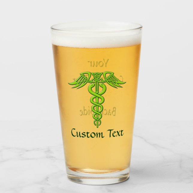 Green Celtic Knot Caduceus Glass (Front Filled)