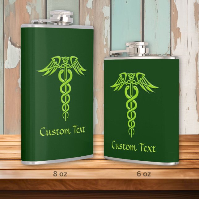 Green Celtic Knot Caduceus Hip Flask (Creator Uploaded)