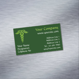 Green Celtic Knot Caduceus Magnetic Business Card