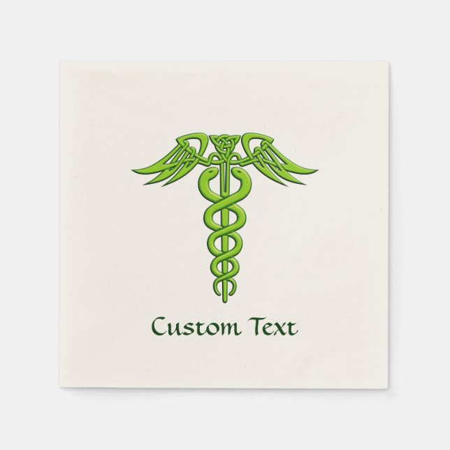 Green Celtic Knot Caduceus Napkin (Front)