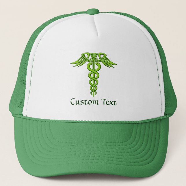 Green Celtic Knot Caduceus Trucker Hat (Front)