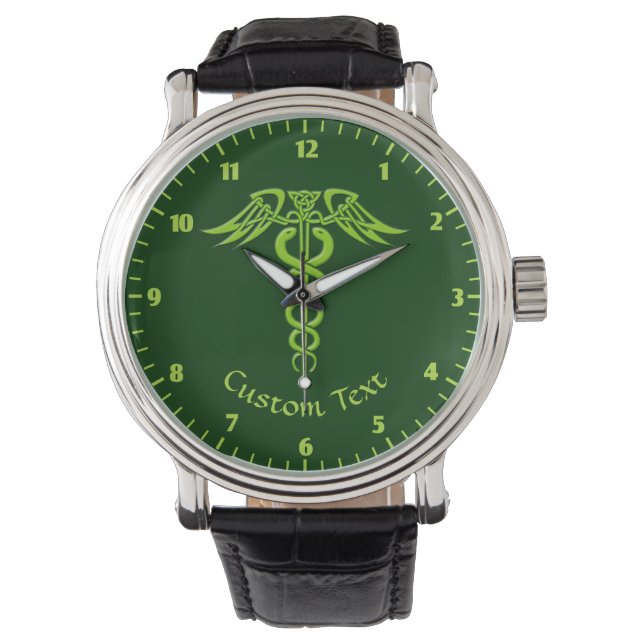 Green Celtic Knot Caduceus Watch (Front)