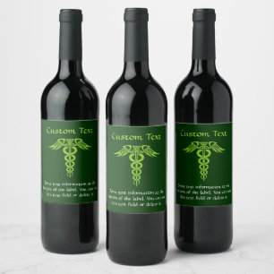 Green Celtic Knot Caduceus Wine Label