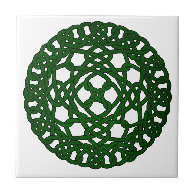 Green Celtic Knot Design Ceramic Tile (Front)
