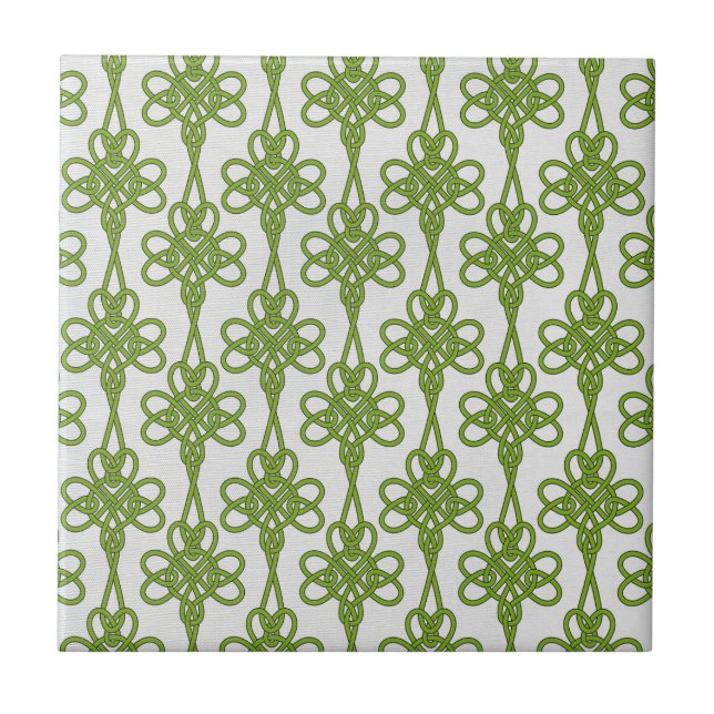 Green Celtic Knot Design on White Ceramic Tile (Front)
