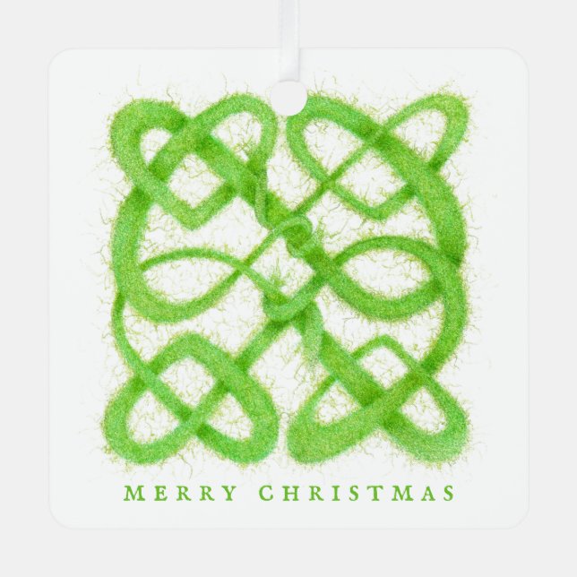 GREEN CELTIC KNOT Metal Square Ornament + Text (Front)