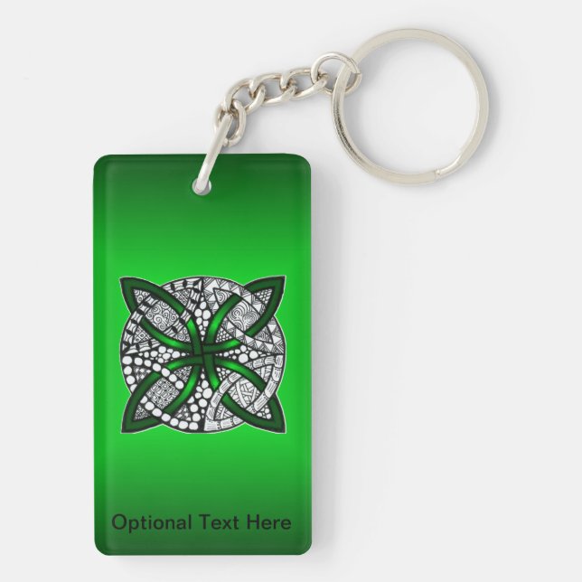 Green Celtic Knot Original Art Key Ring (Back)