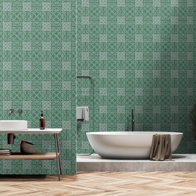 Green Celtic Knot Pattern Wallpaper (Bathroom)