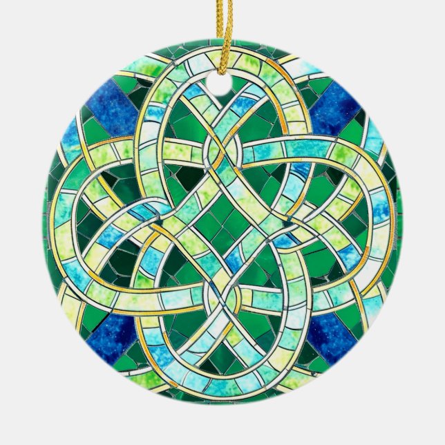 Green Celtic Knot Stone Mosaic Ceramic Ornament (Front)