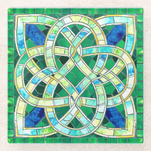 Green Celtic Knot Stone Mosaic Glass Coaster