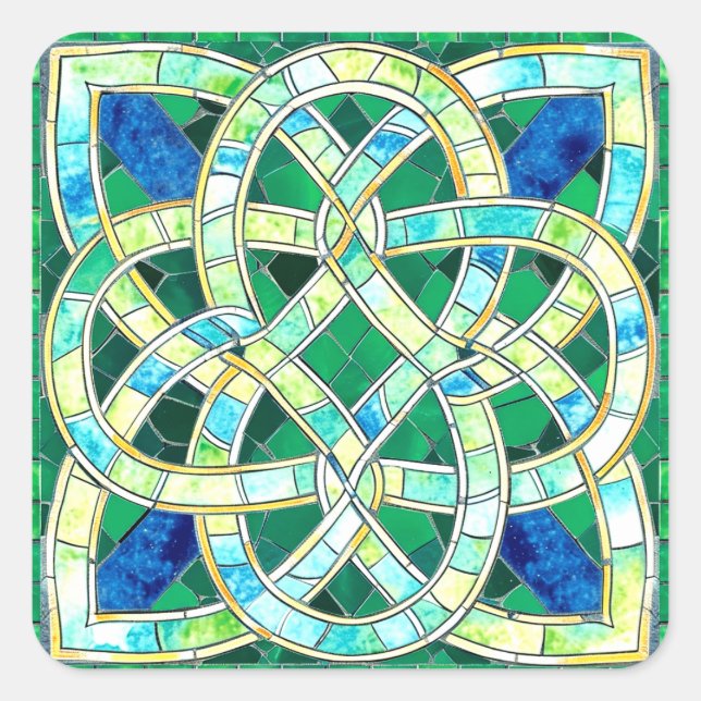 Green Celtic Knot Stone Mosaic Square Sticker (Front)