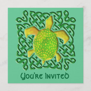 Green Celtic Knot Turtle Invitations
