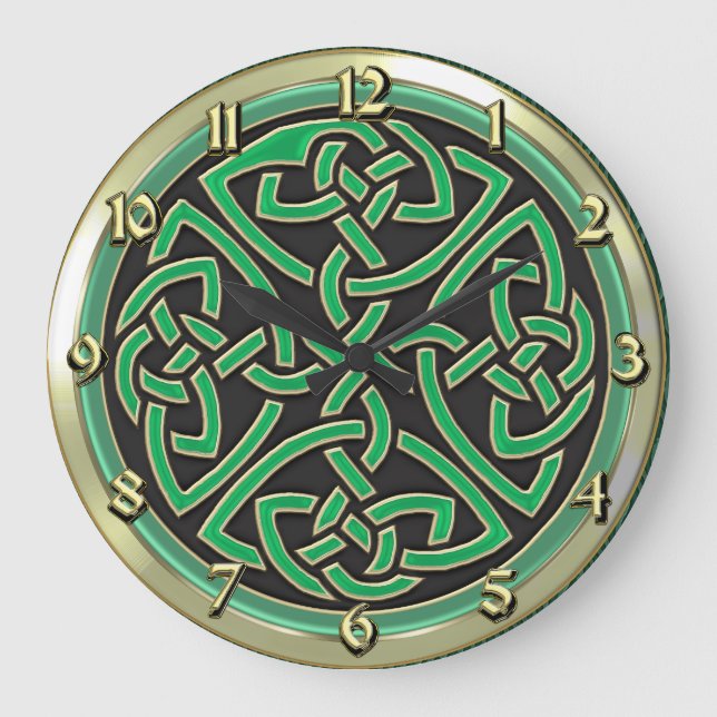 Green Celtic Shield Knot Round Wall Clock (Front)