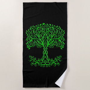 Green Celtic Tree Of Life Beach Towel
