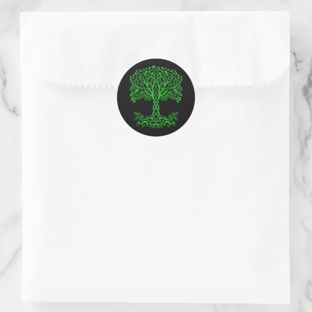 Green Celtic Tree Of Life Classic Round Sticker (Bag)