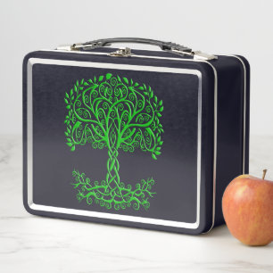 Green Celtic Tree Of Life Metal Lunch Box