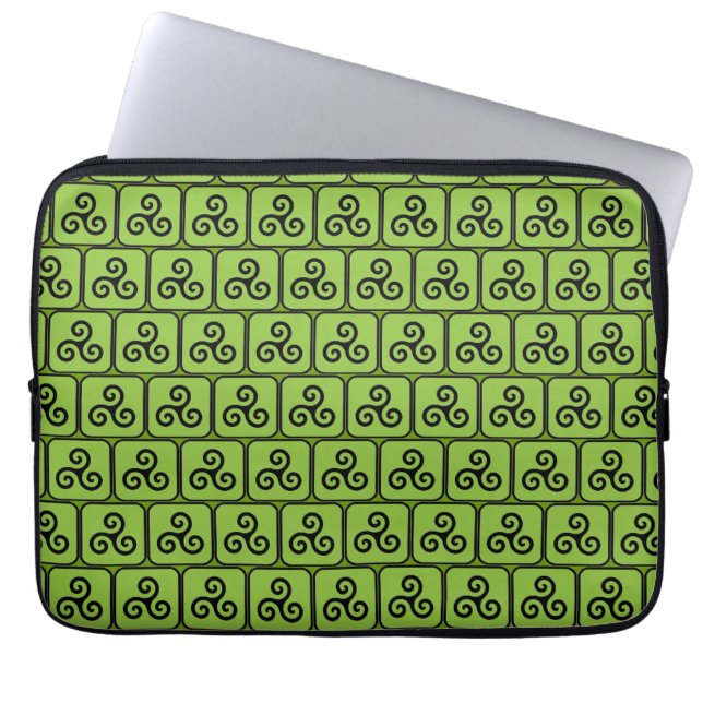 Green Celtic Triskele Tiled  Laptop Sleeve (Front)