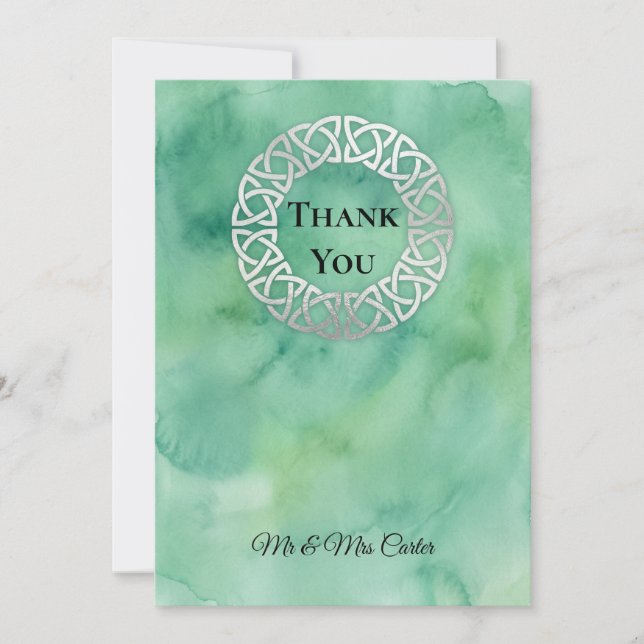 Green Celtic Wedding Thank You Card (Front)