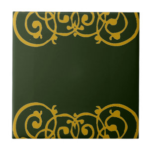 Green Ceramic Tile with Gold Lacy Border