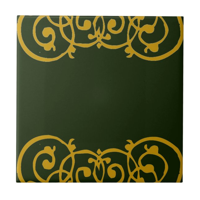 Green Ceramic Tile with Gold Lacy Border (Front)