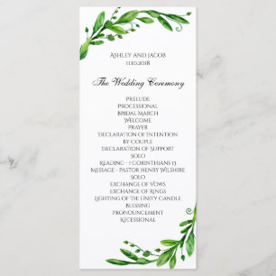 Green ceremony program. Garden wedding. Greenery Program