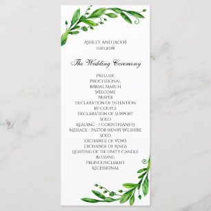 Green ceremony program. Garden wedding. Greenery Program